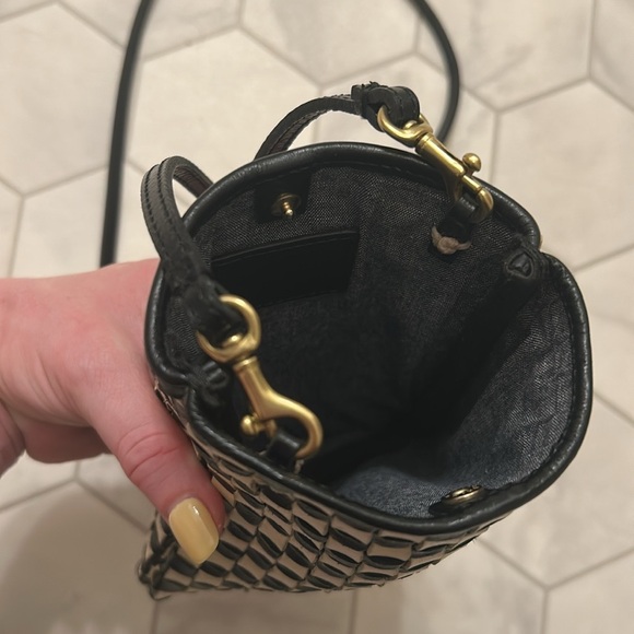 Clare V Poche Leather Woven Checkered Black/Cream Crossbody Bag 🏁 - Picture 5 of 12